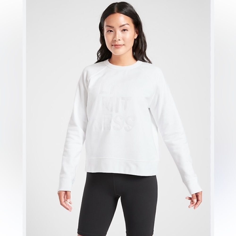 Athleta S White Limitless Printed Graphic Crewneck Fleece Interior Pullover
